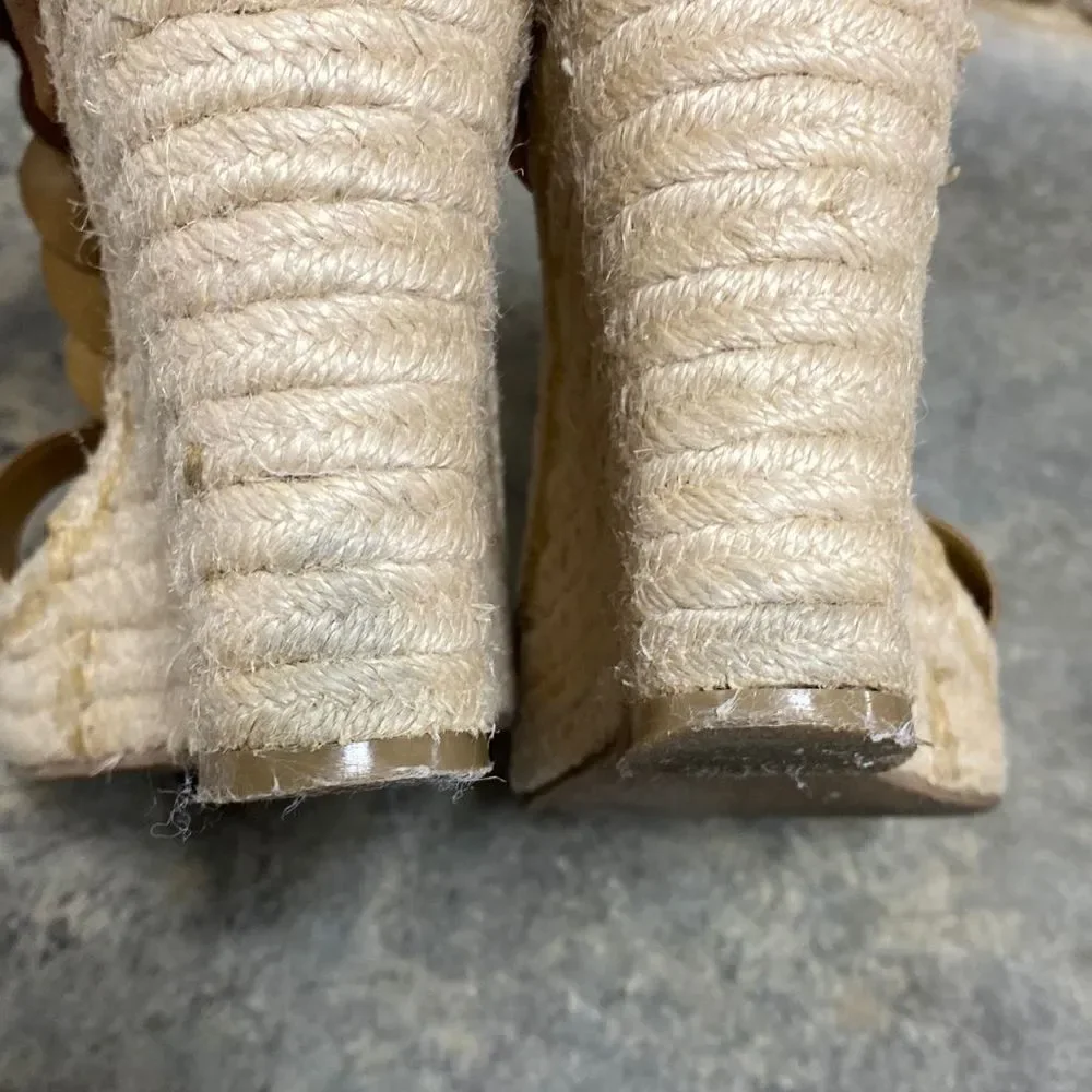 Zodiac Quana Saddle Tan Leather Espadrille Wedge Sandal Size 8